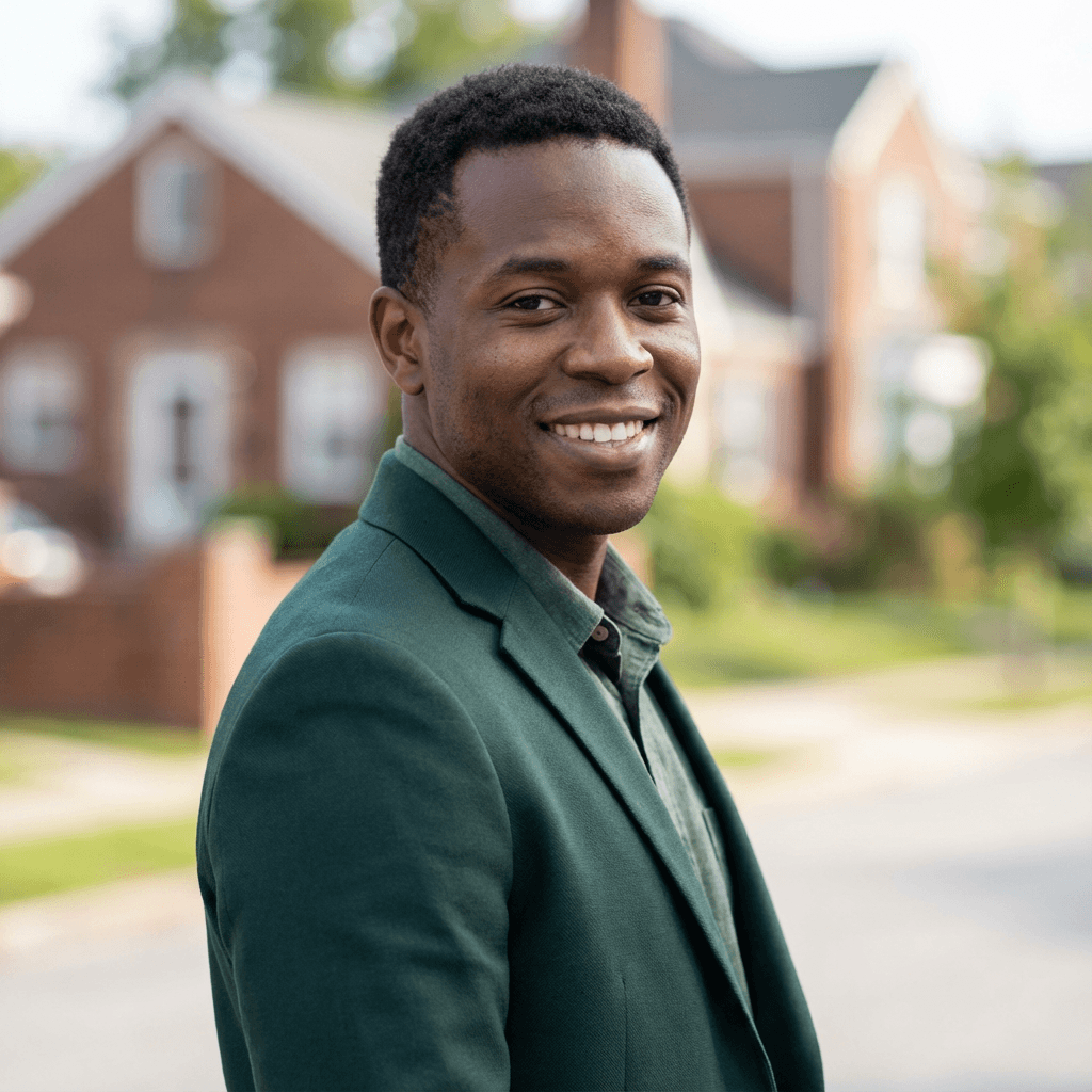 David Okonkwo, Airbnb host, standing in a tidy living room