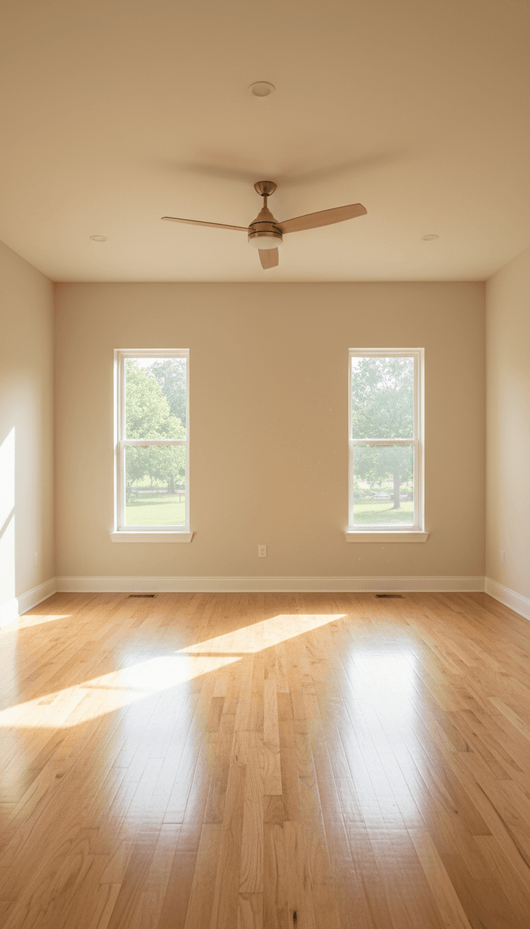 Clean empty living room with hardwood floors ready for new occupants