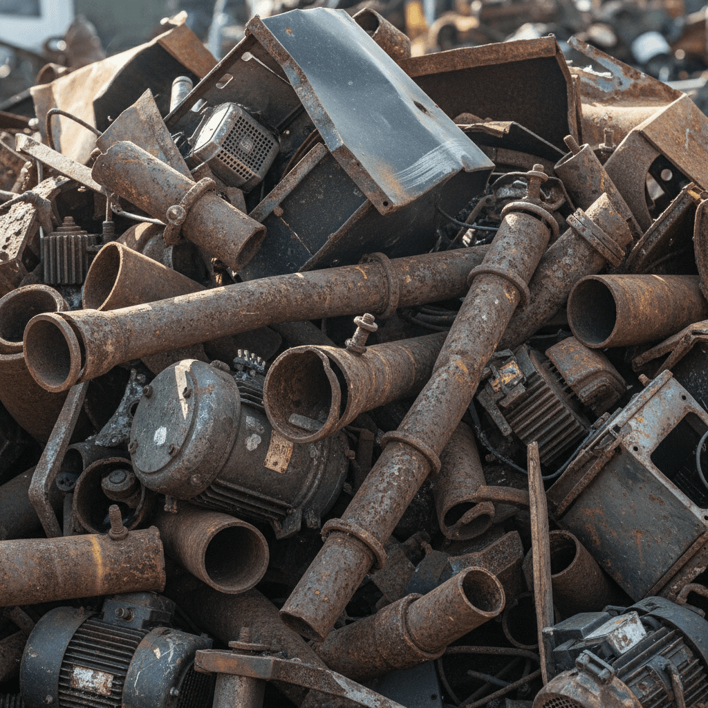 Stack of scrap metal pipes and appliance parts