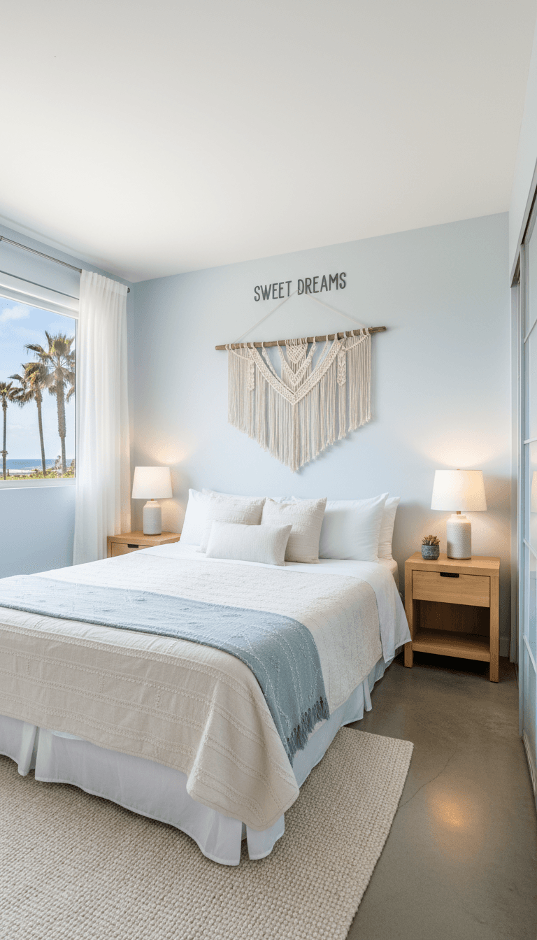 Bright clean vacation rental bedroom with a neatly made bed