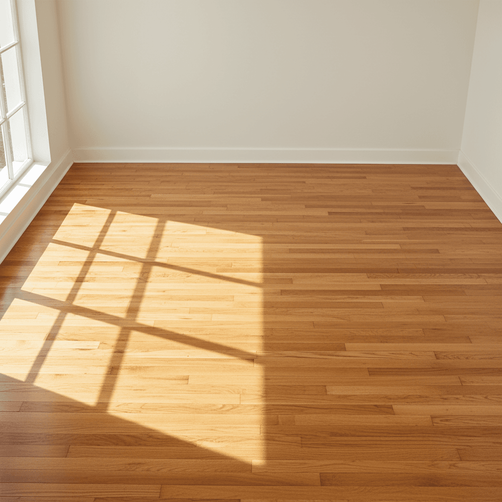 Polished hardwood floor in a bright empty room