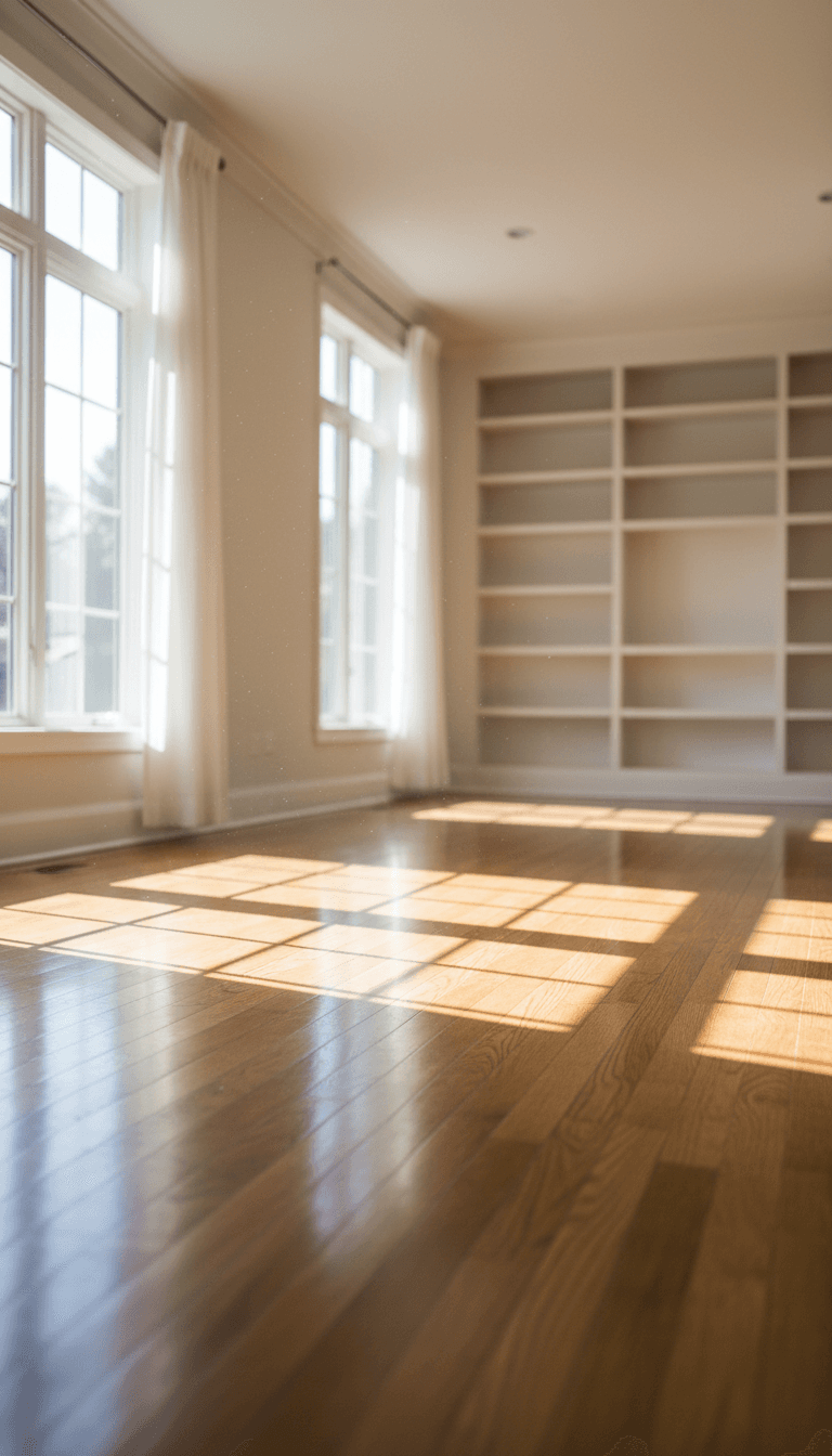 Empty sunlit living room ready for move-out inspection