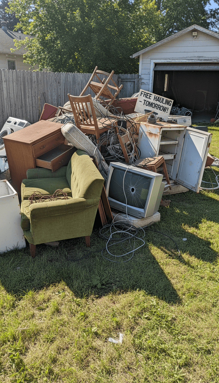 Pile of old furniture awaiting junk removal
