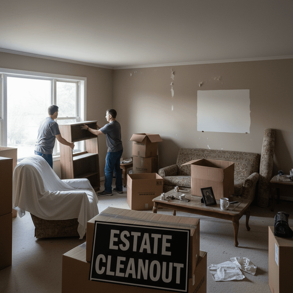 Living room being cleared during an estate cleanout