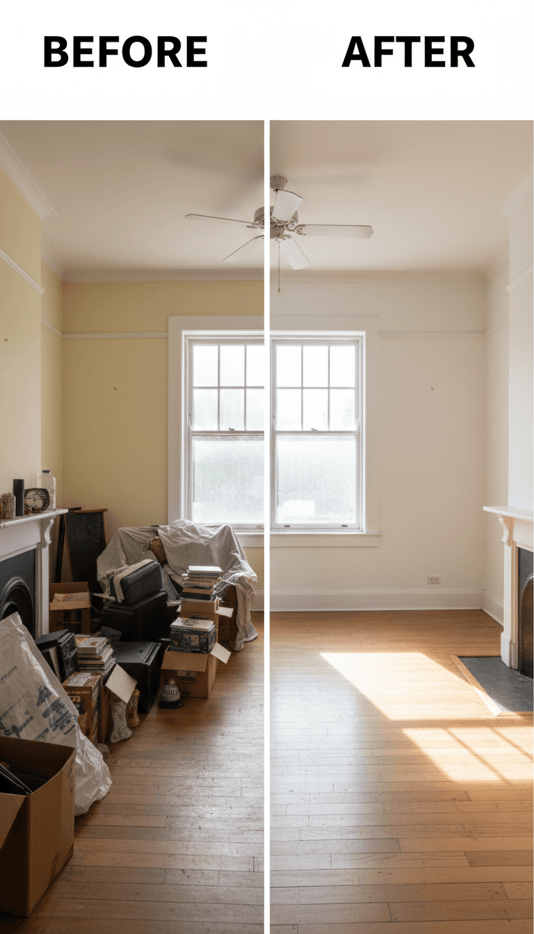 Empty room after a full junk removal haul